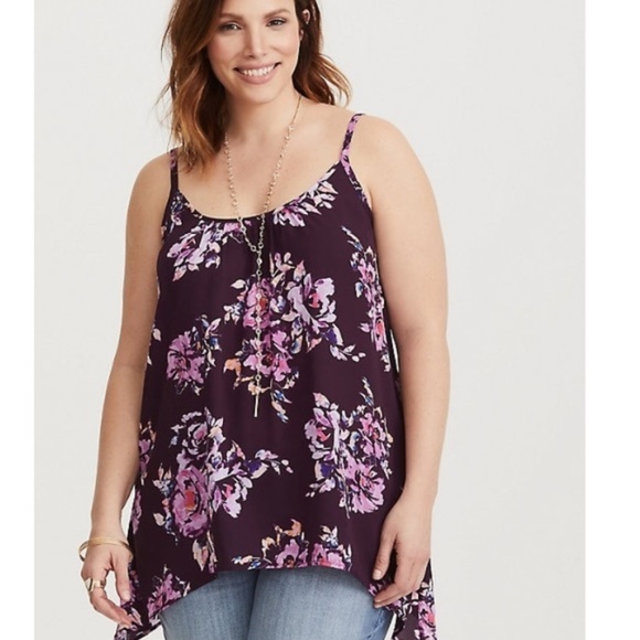 torrid Tops - Torrid Purple Floral Handkerchief Tunic Top